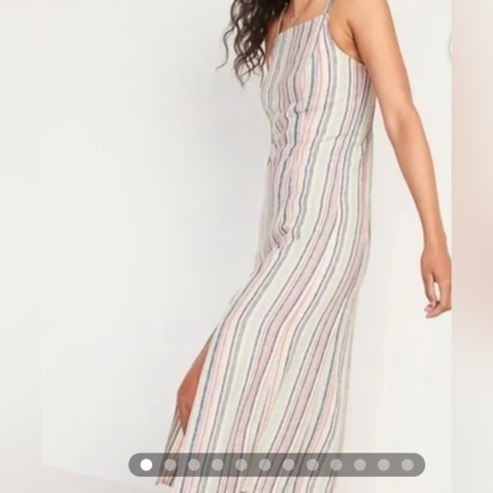 Old Navy Cami Linen Blend Multicolor Slip Dress with Side Slit Size Small